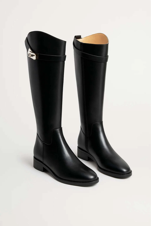 Knee-High Women’s Boots with Buckle Detail