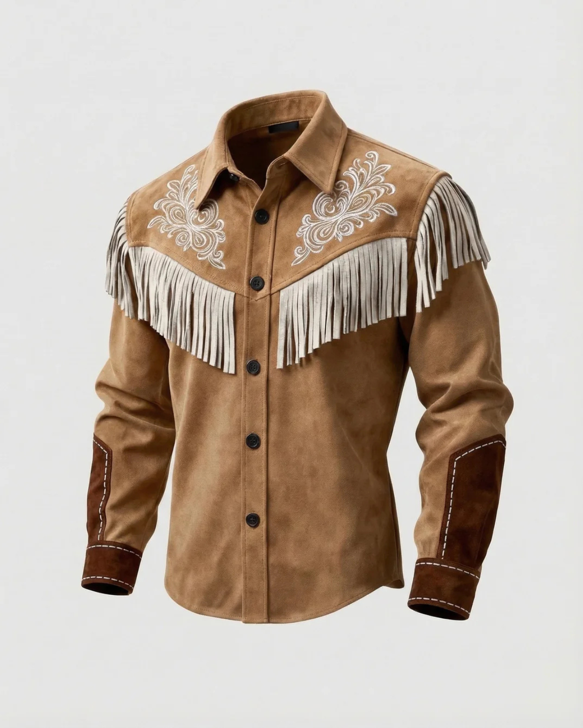 Men's Western Fringe Suede Shirt and Embroidery