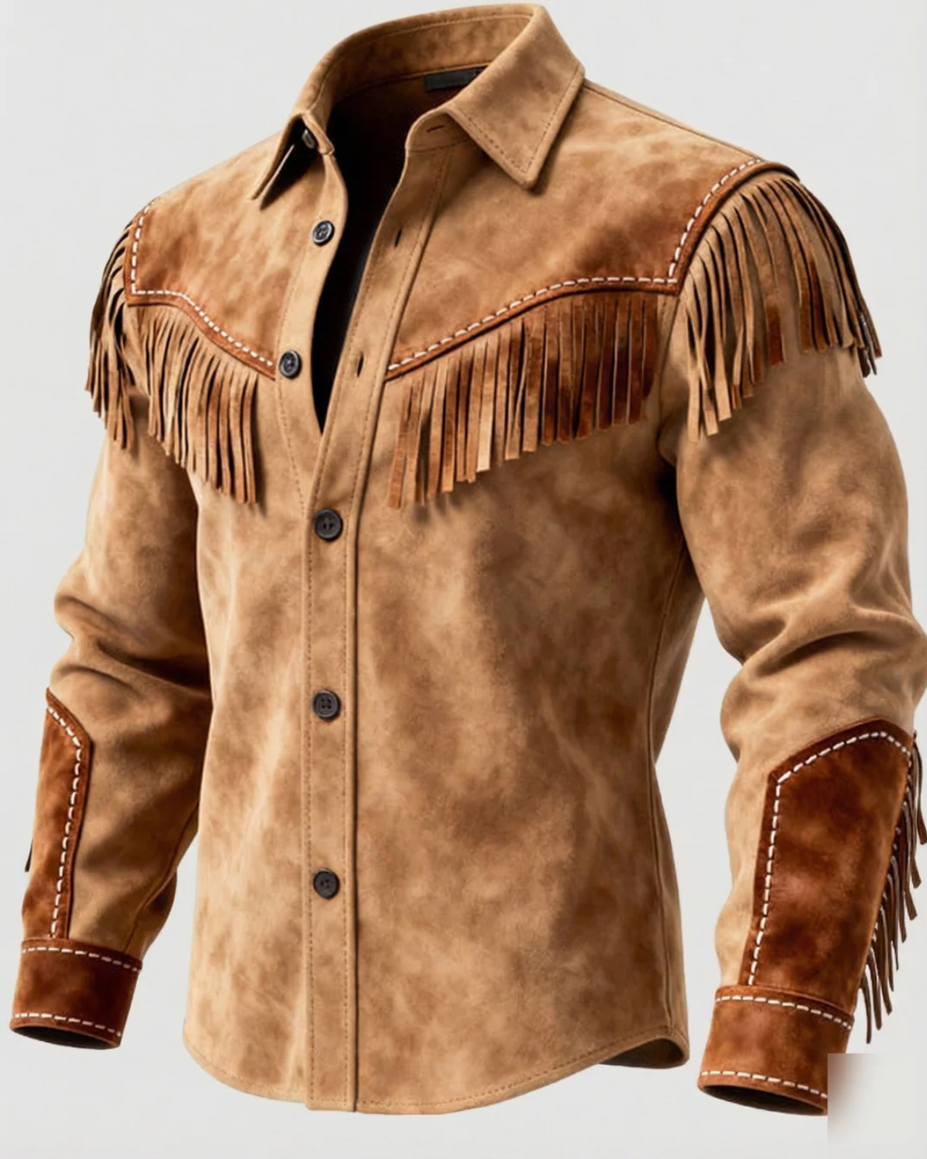 Men's Western Fringe Suede Shirt and Embroidery