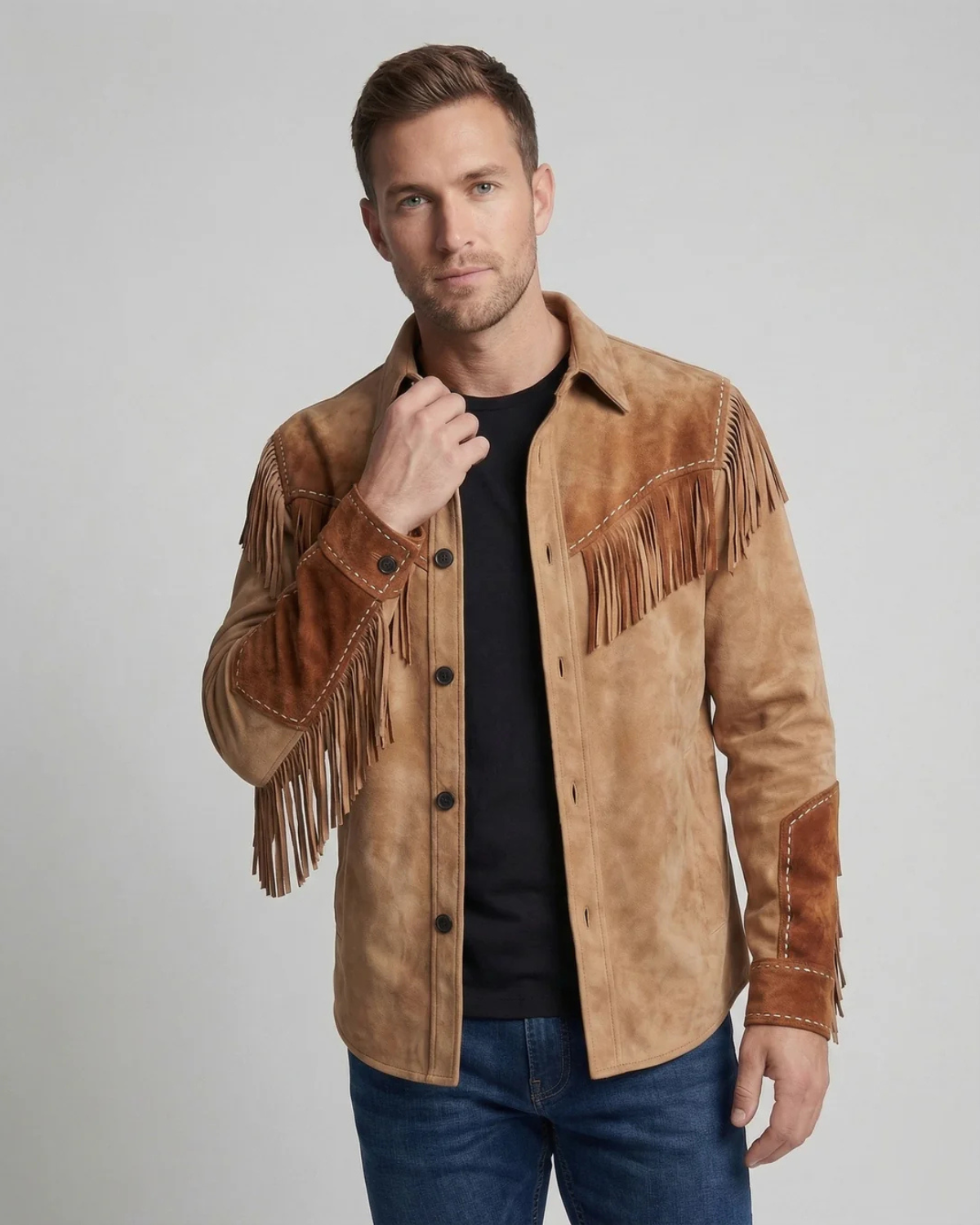 Men's Western Fringe Suede Shirt and Embroidery