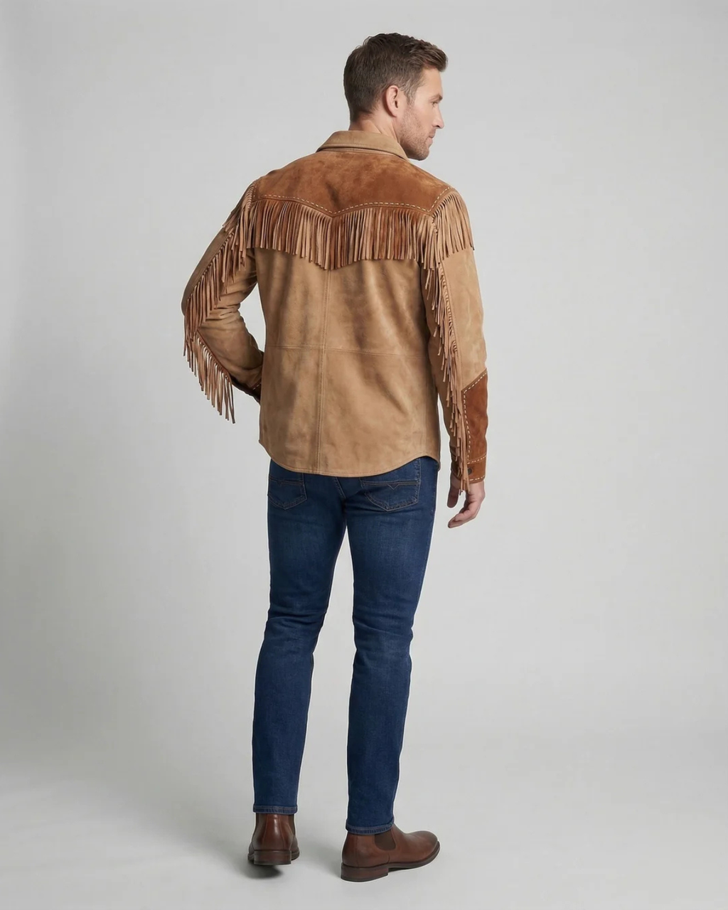 Men's Western Fringe Suede Shirt and Embroidery