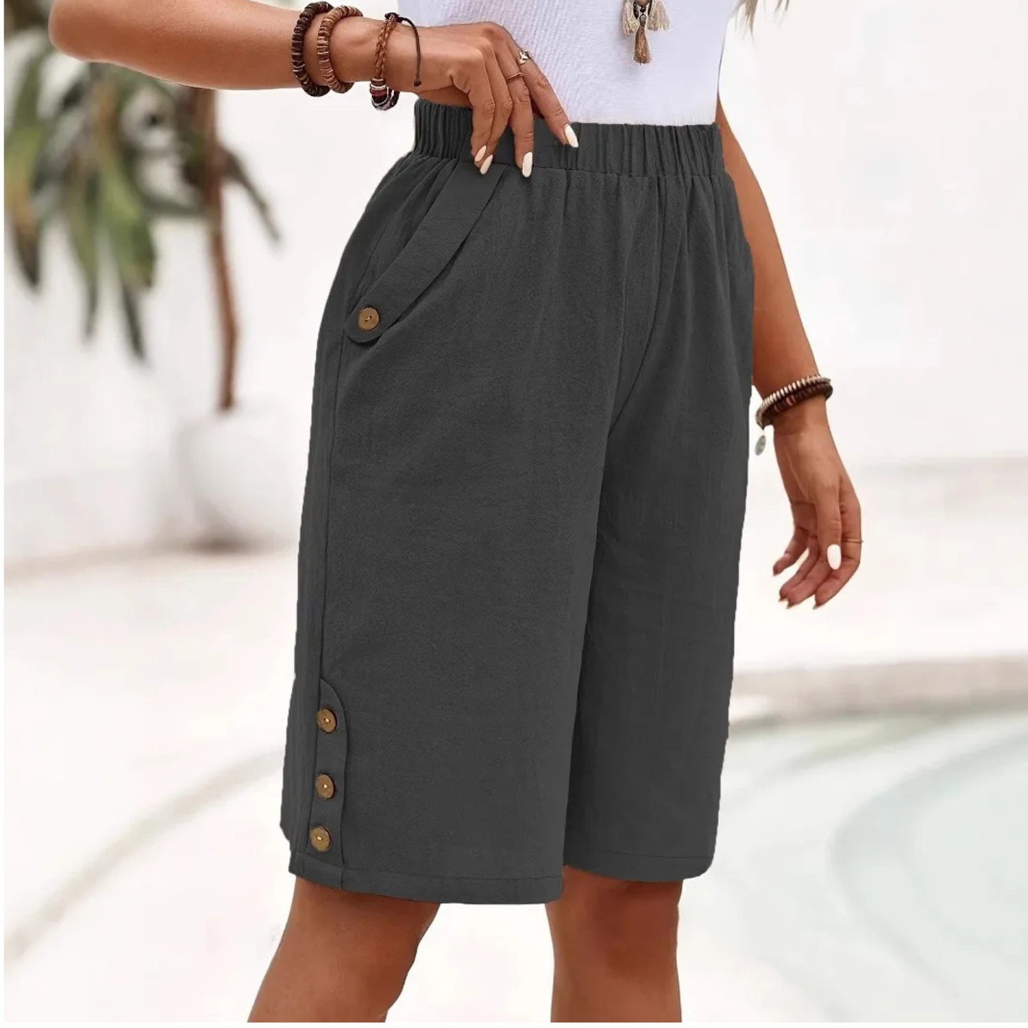 Oliv | Women's Button Detail Bermuda Shorts