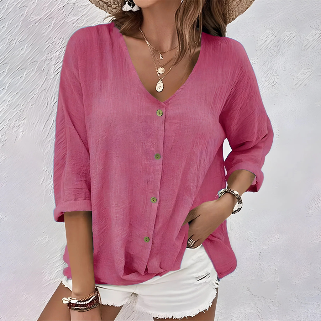 Women's Button-Down V-Neck Blouse