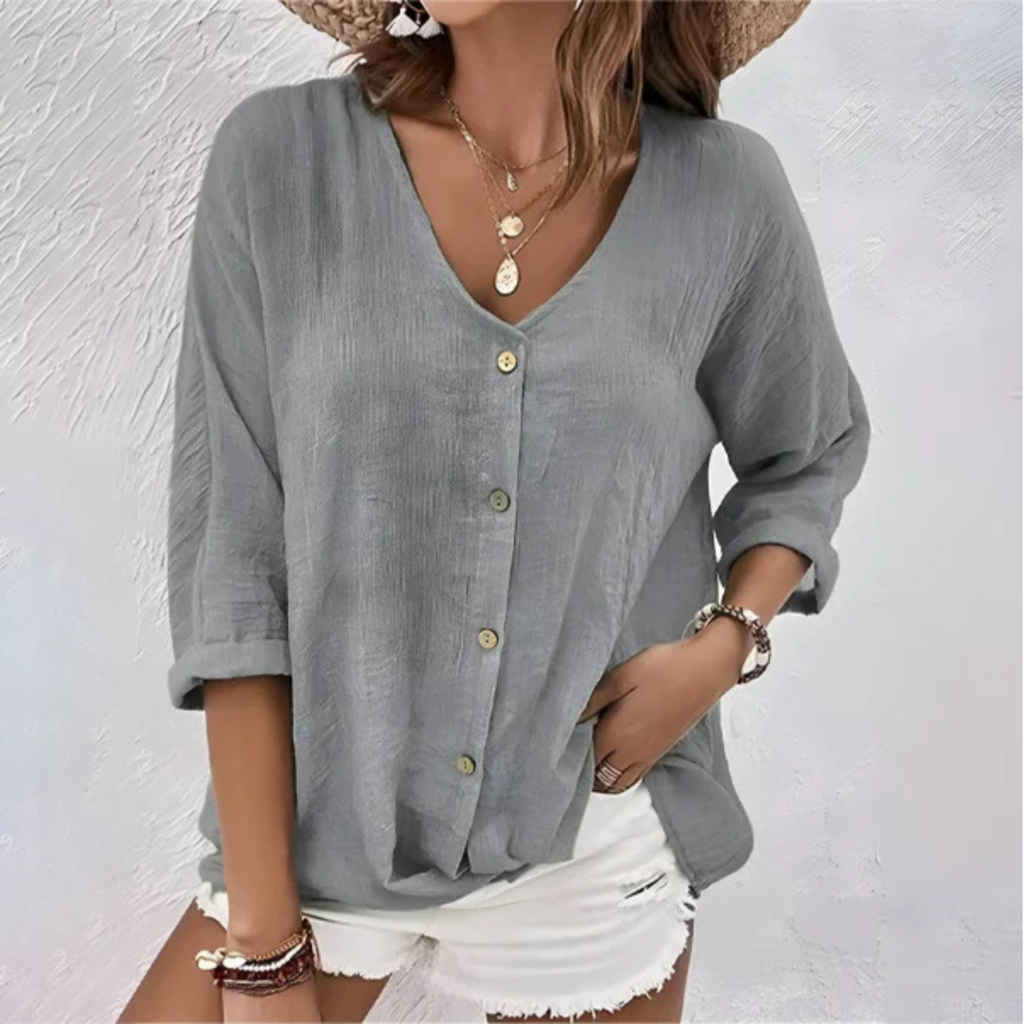 Women's Button-Down V-Neck Blouse
