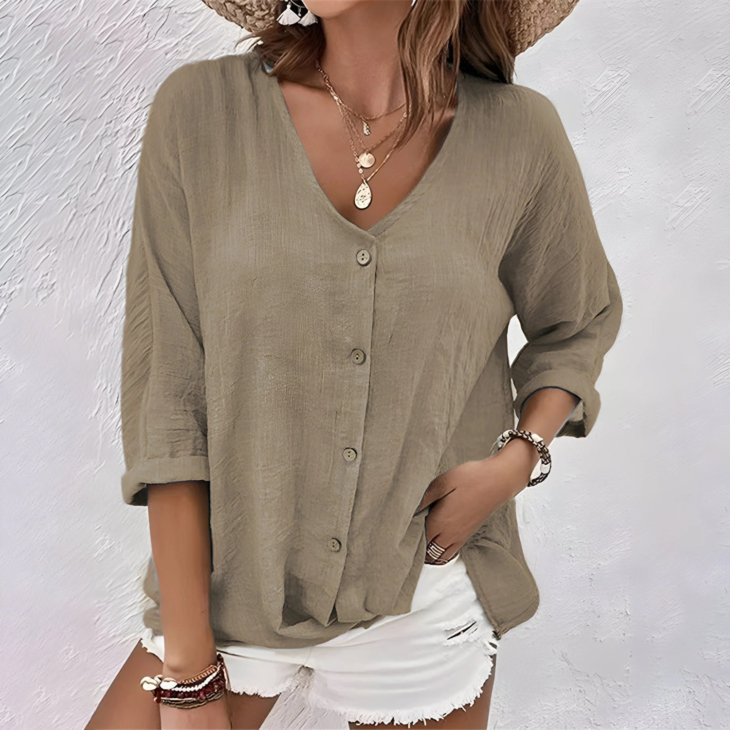 Women's Button-Down V-Neck Blouse