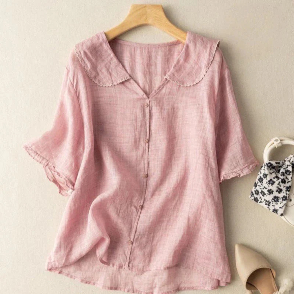 Women's Short Sleeve Button-Up Blouse