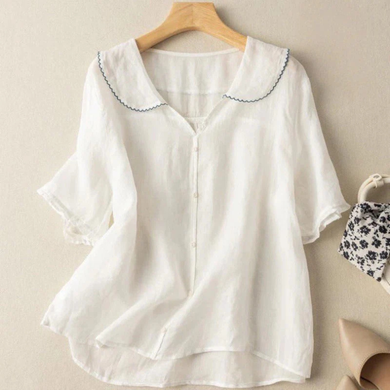 Women's Short Sleeve Button-Up Blouse