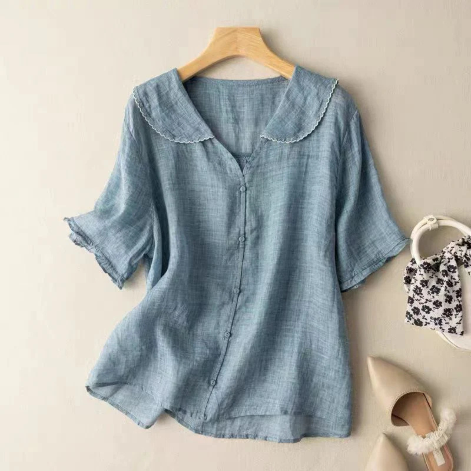 Women's Short Sleeve Button-Up Blouse