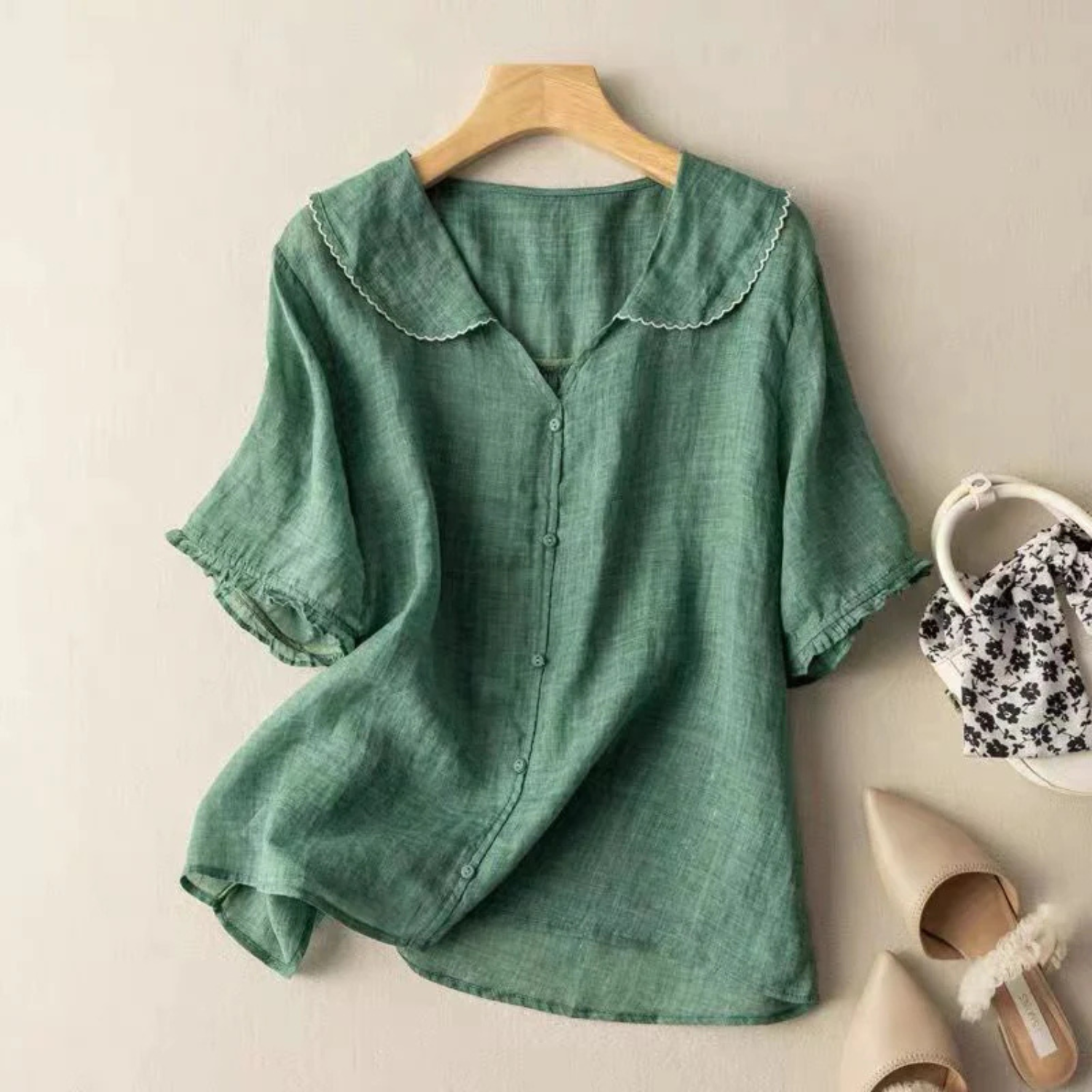 Women's Short Sleeve Button-Up Blouse