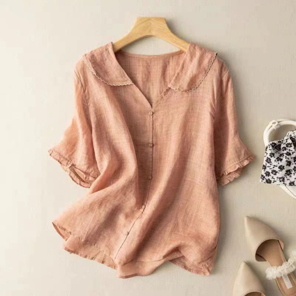 Women's Short Sleeve Button-Up Blouse