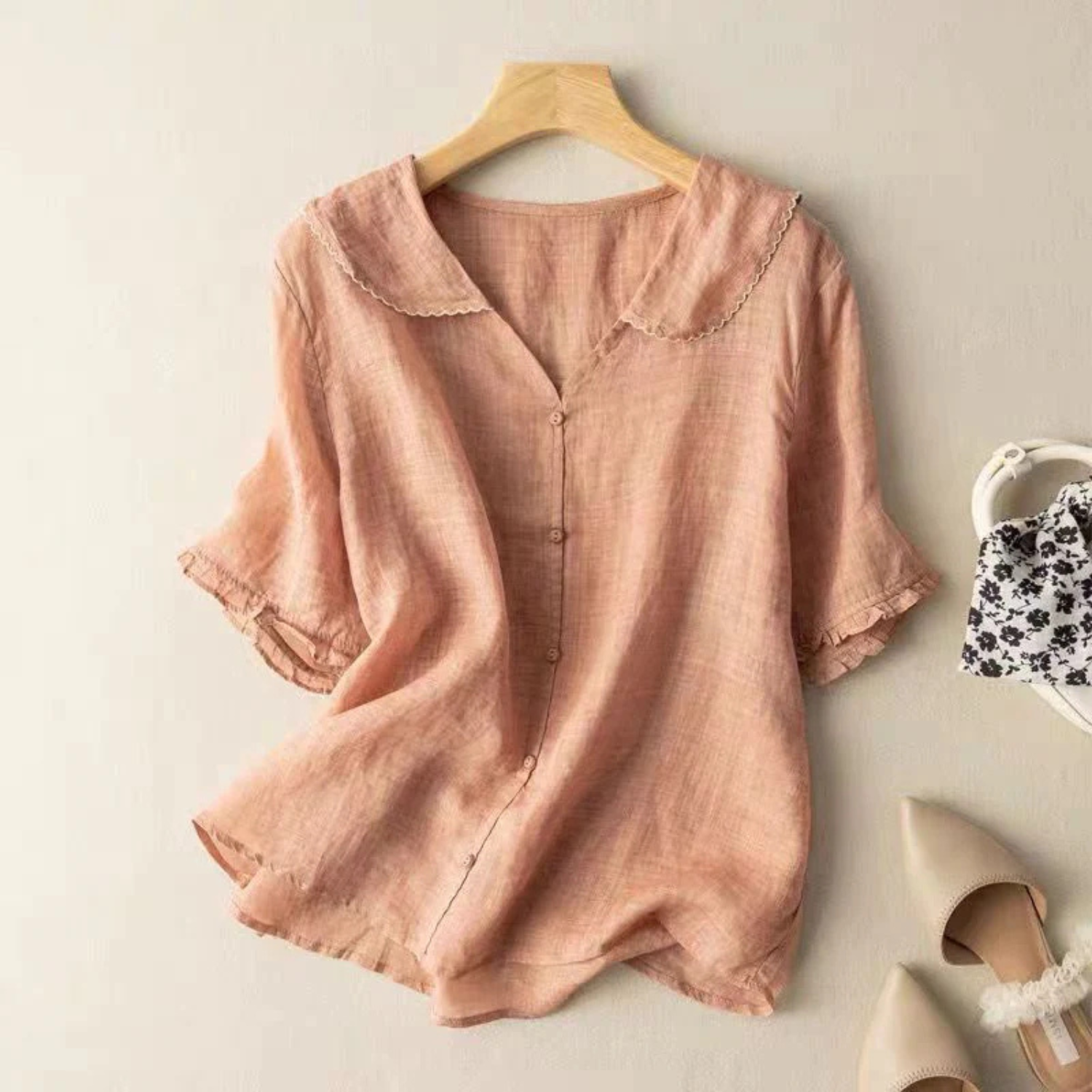 Women's Short Sleeve Button-Up Blouse