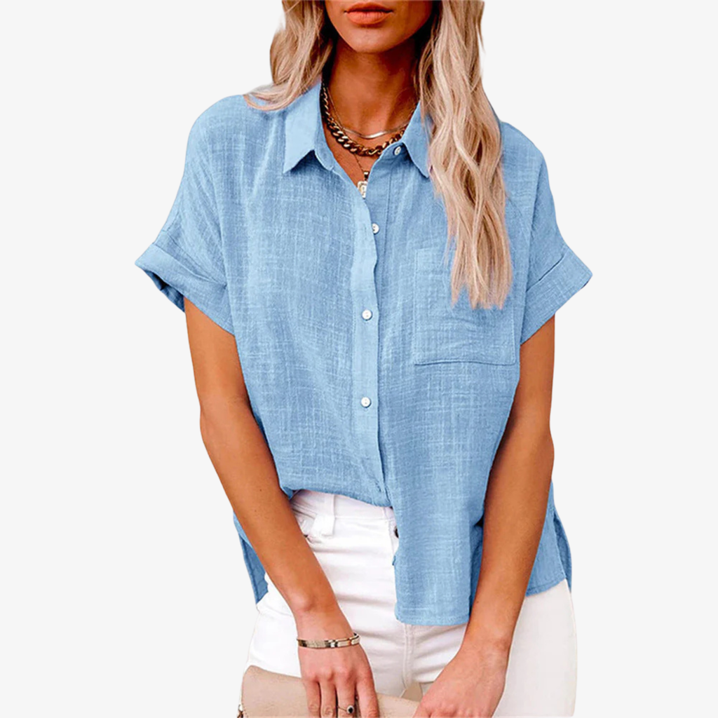 Women's Short Sleeve Button-Up Blouse