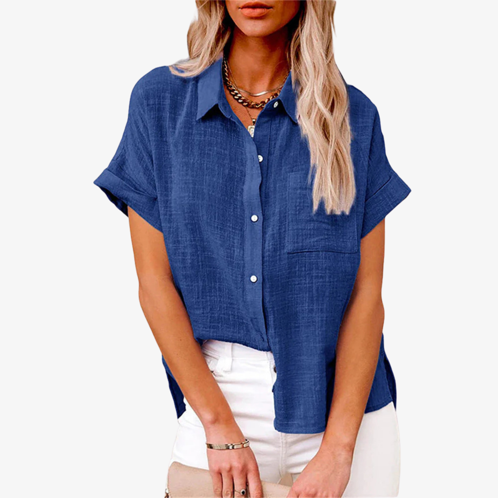 Women's Short Sleeve Button-Up Blouse