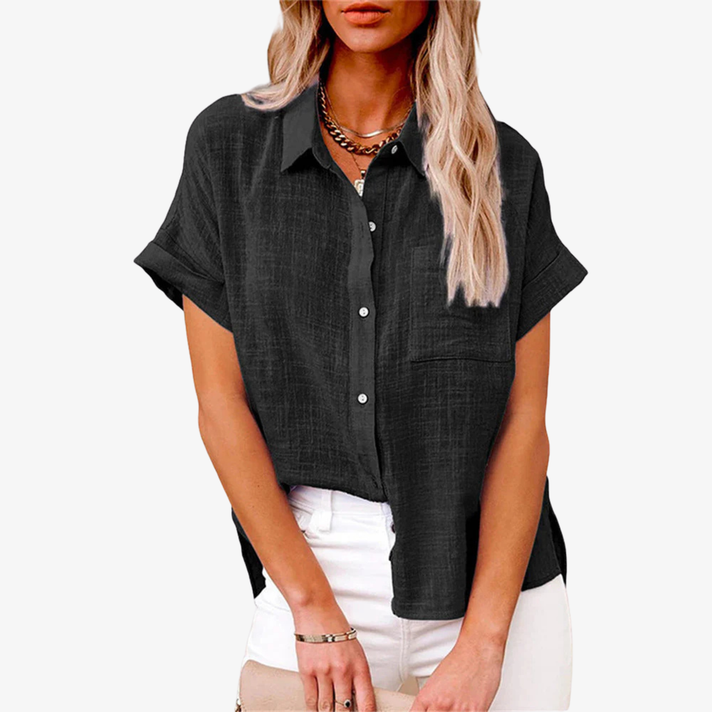 Women's Short Sleeve Button-Up Blouse