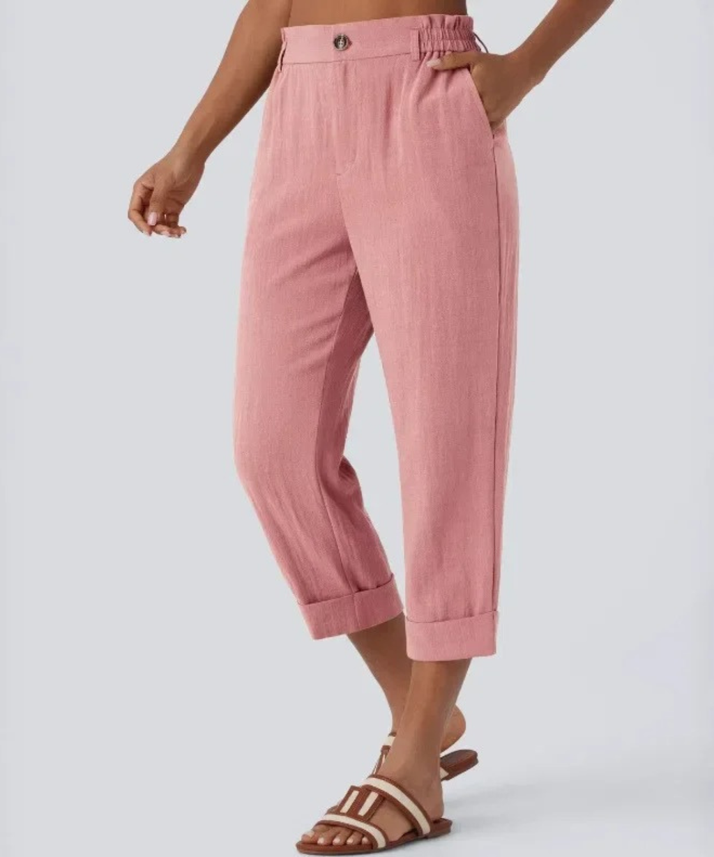 Women's Casual Cotton Linen Cropped Pants
