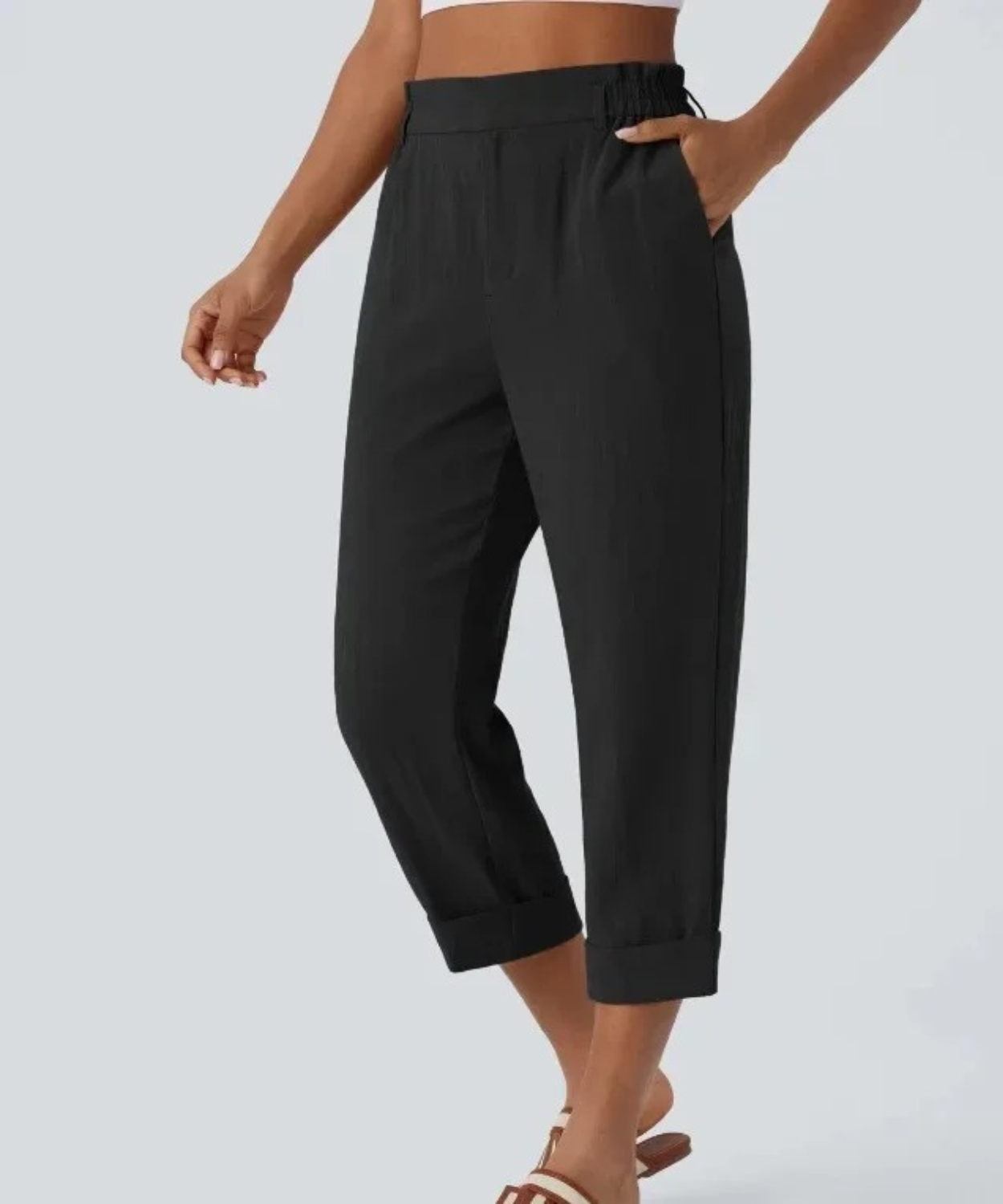 Women's Casual Cotton Linen Cropped Pants