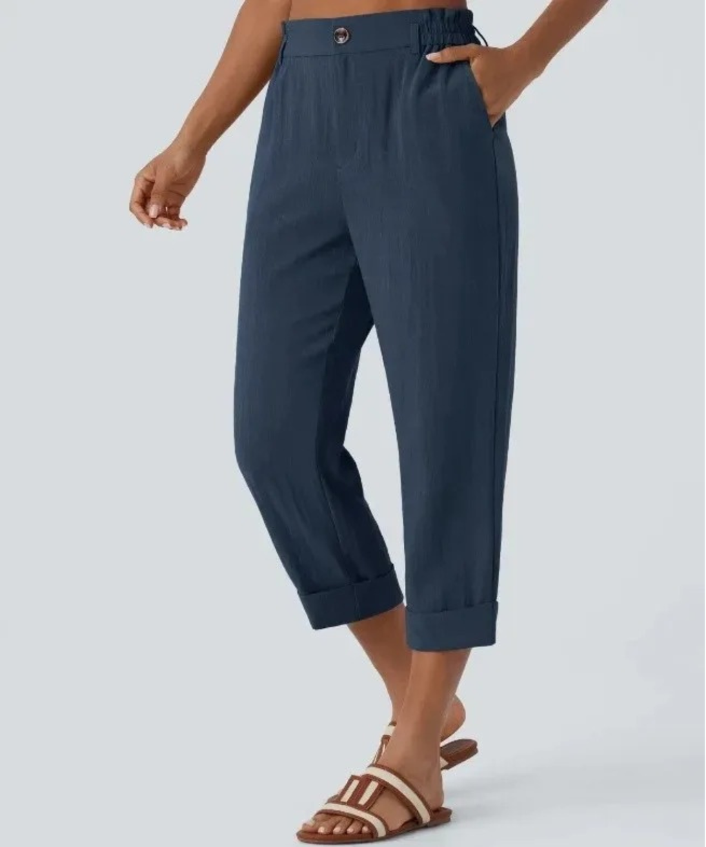 Women's Casual Cotton Linen Cropped Pants