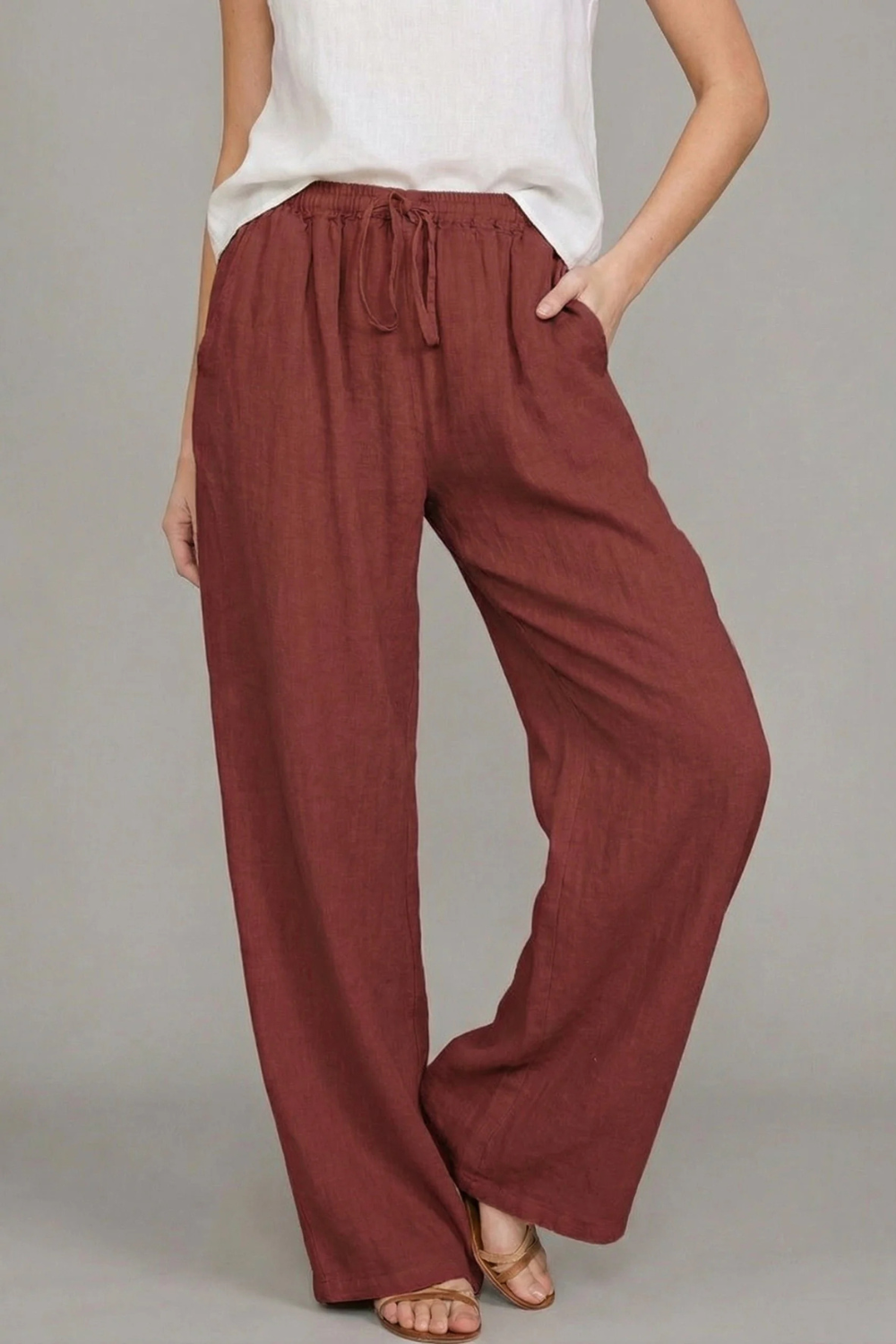 Women's Loose Fit Drawstring Linen Pants