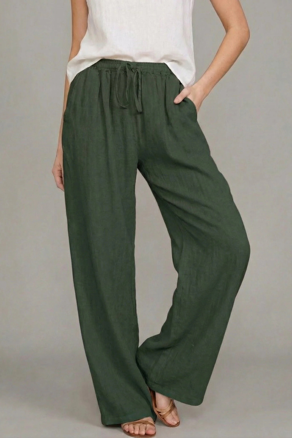 Women's Loose Fit Drawstring Linen Pants