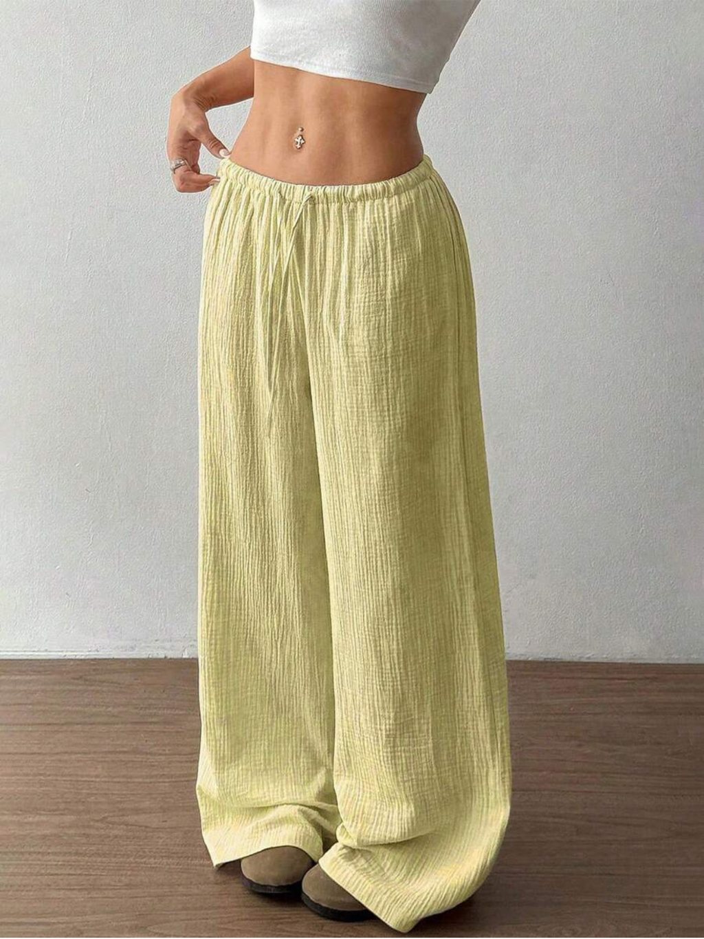 Women's Casual Drawstring Wide Leg Linen Pants
