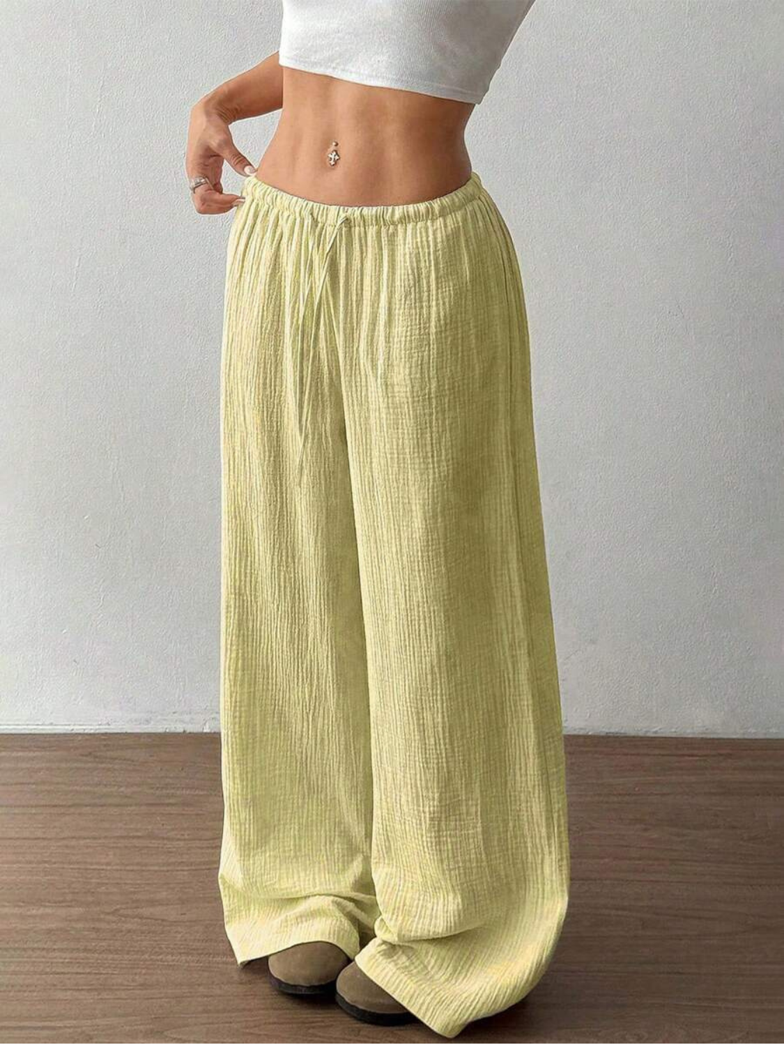 Women's Casual Drawstring Wide Leg Linen Pants