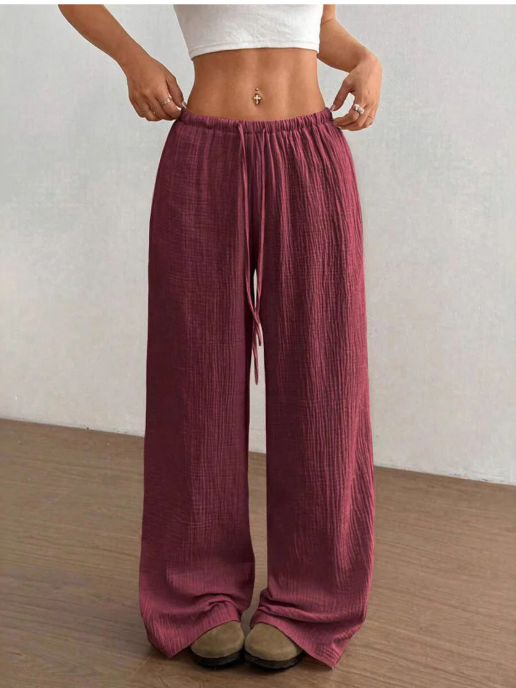 Women's Casual Drawstring Wide Leg Linen Pants