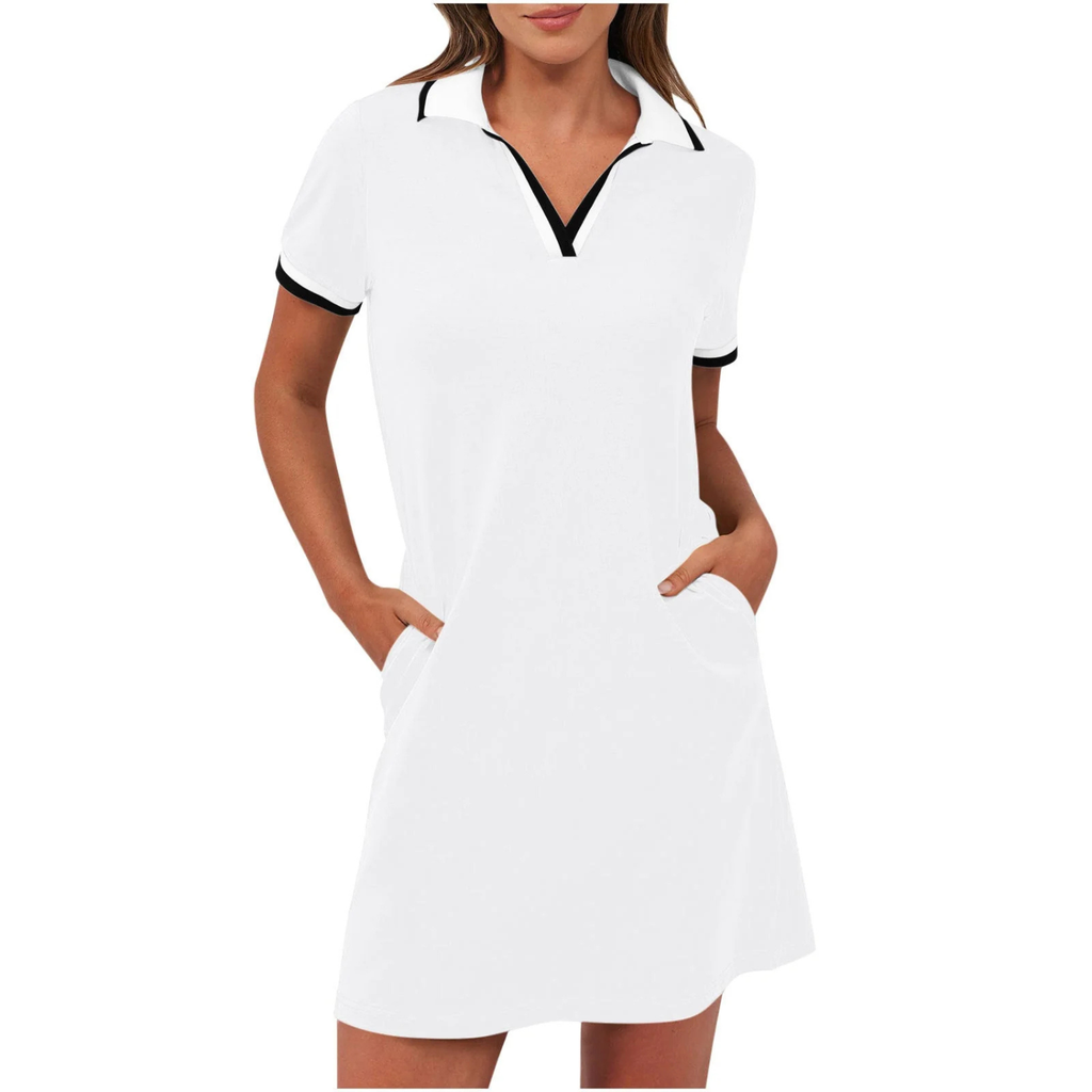 Women's Casual Polo Collar Short Sleeve Mini Dress