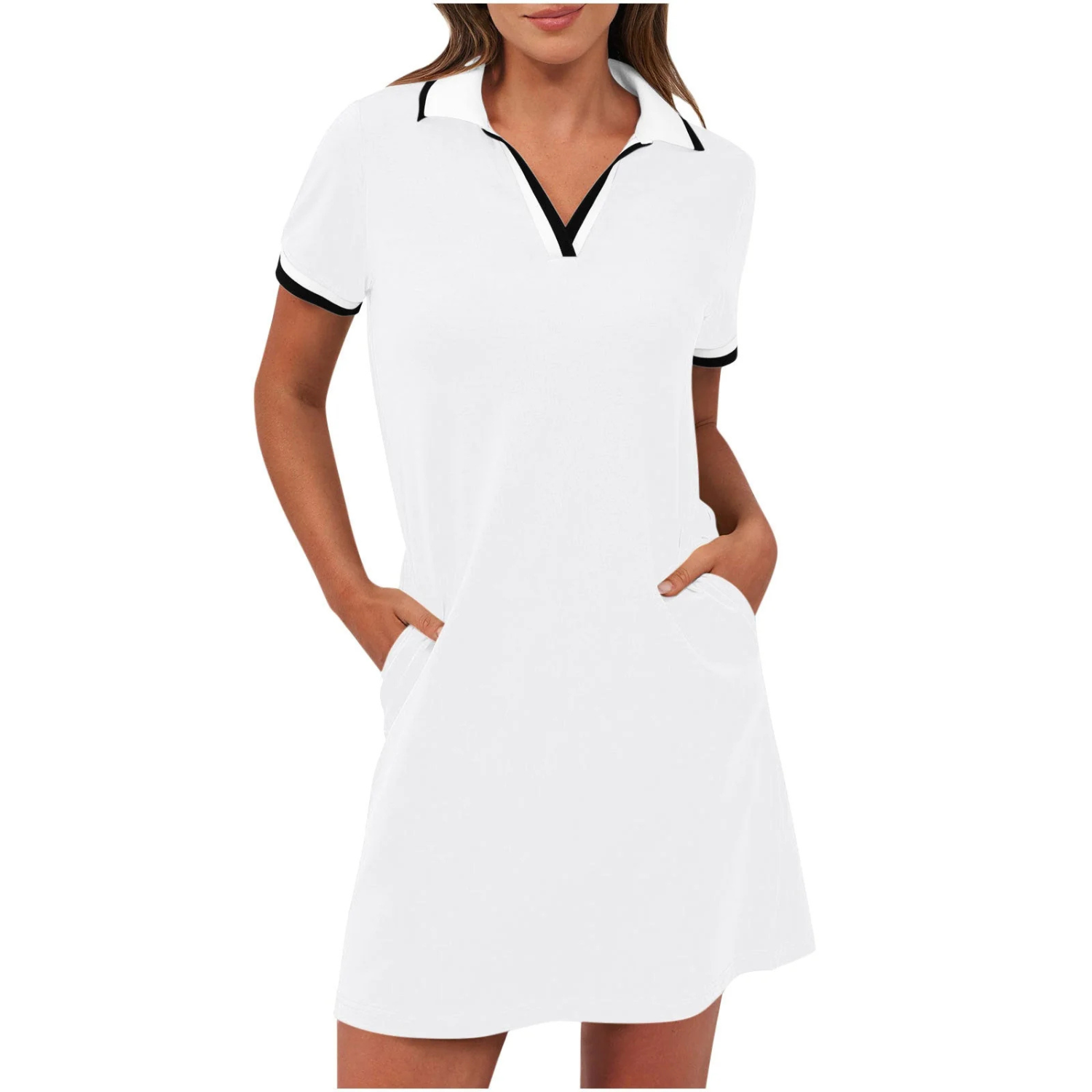 Women's Casual Polo Collar Short Sleeve Mini Dress
