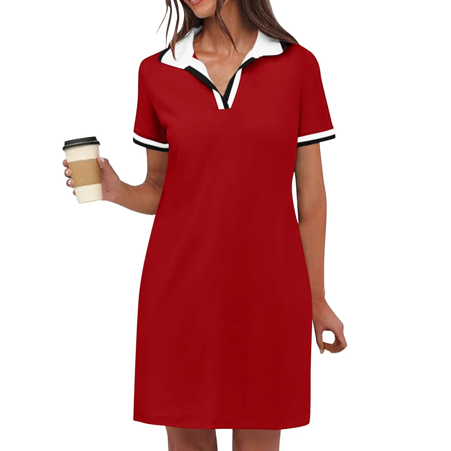 Women's Casual Polo Collar Short Sleeve Mini Dress