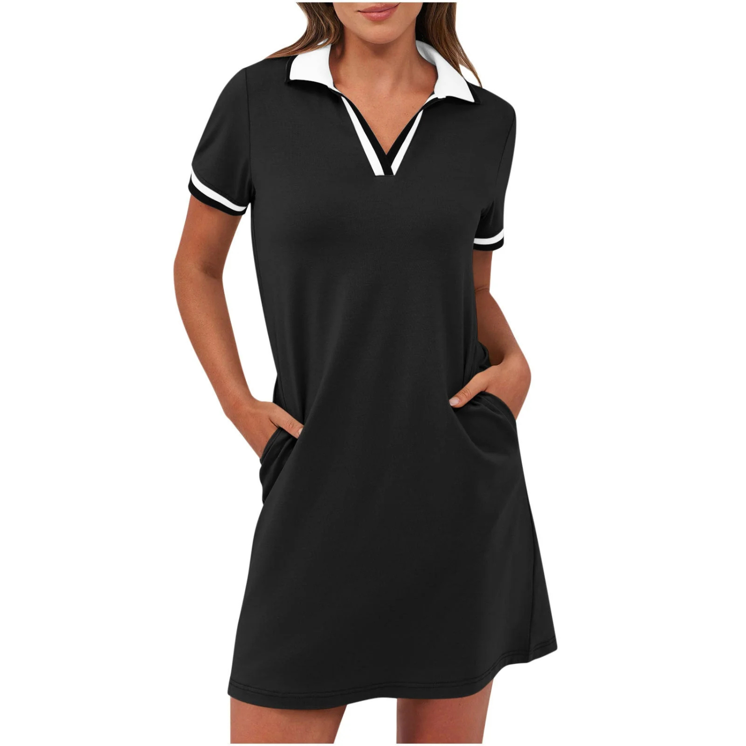 Women's Casual Polo Collar Short Sleeve Mini Dress