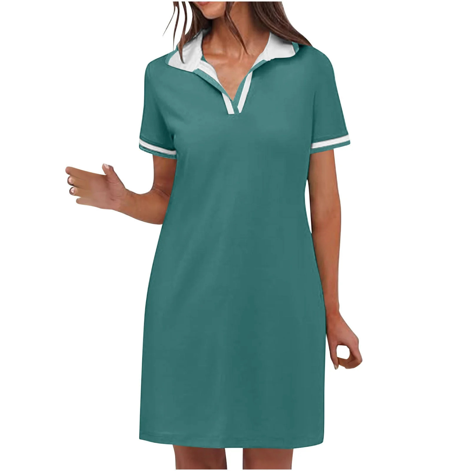 Women's Casual Polo Collar Short Sleeve Mini Dress