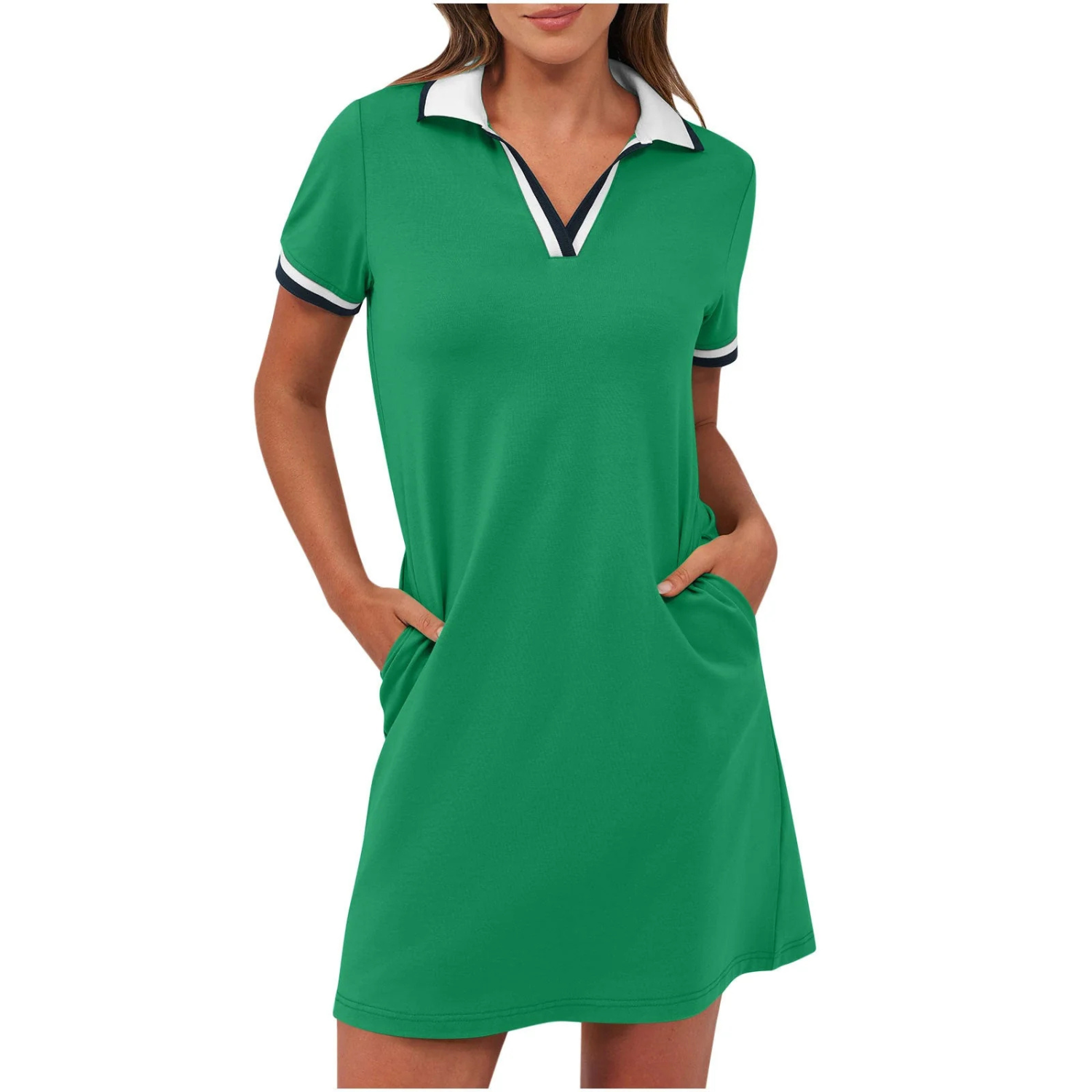 Women's Casual Polo Collar Short Sleeve Mini Dress