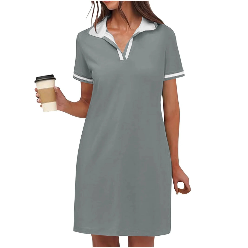 Women's Casual Polo Collar Short Sleeve Mini Dress