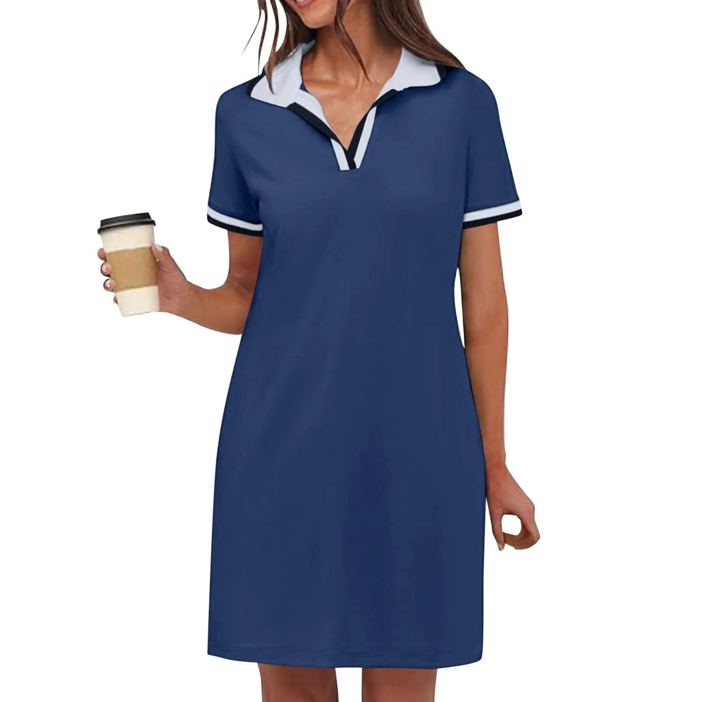 Women's Casual Polo Collar Short Sleeve Mini Dress