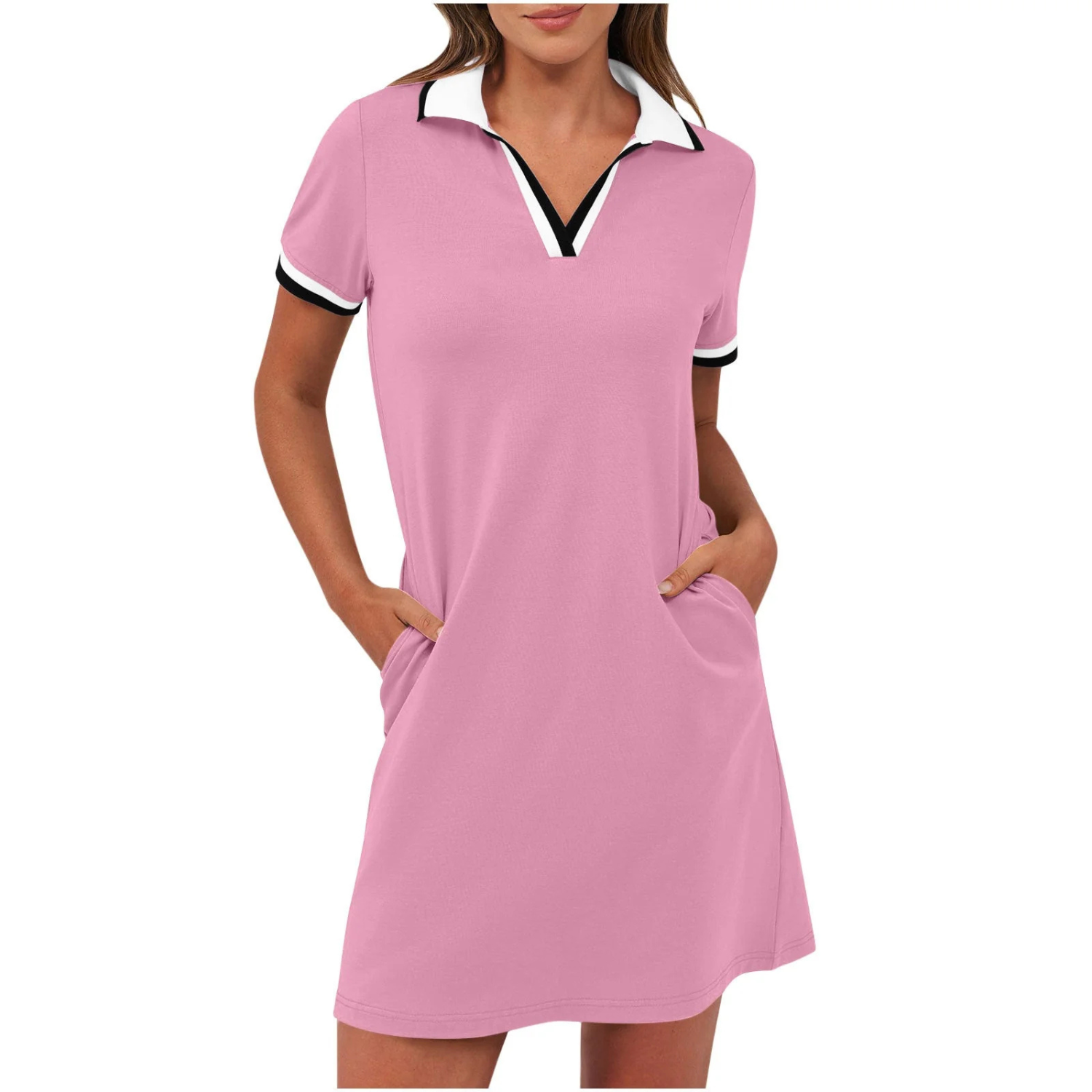 Women's Casual Polo Collar Short Sleeve Mini Dress