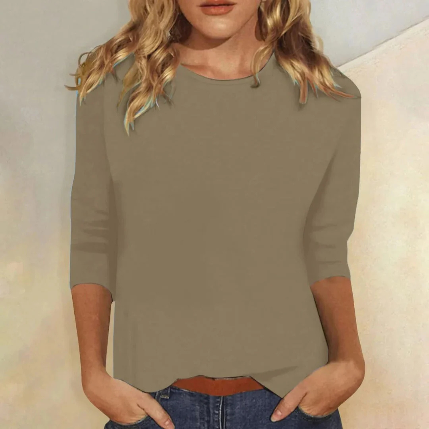 Women's Casual Round Neck 3/4 Sleeve Top