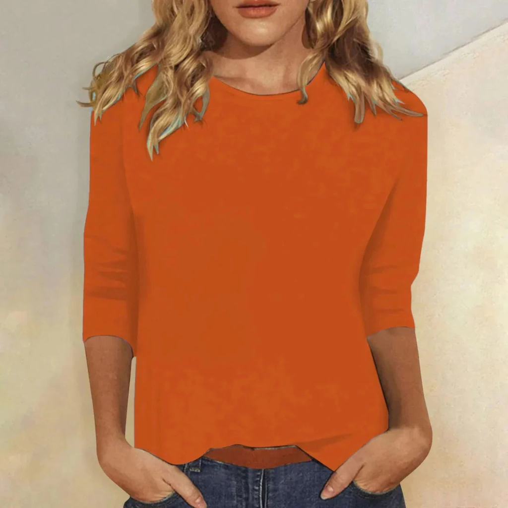 Women's Casual Round Neck 3/4 Sleeve Top