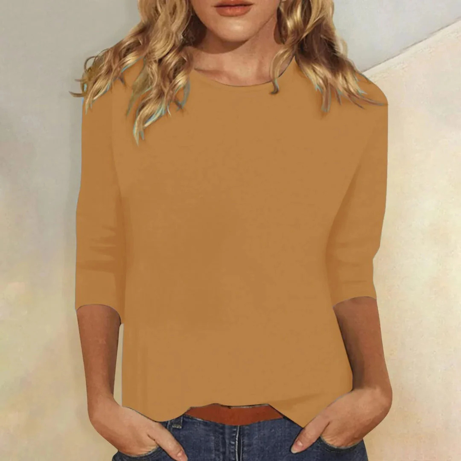 Women's Casual Round Neck 3/4 Sleeve Top