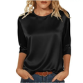 Women's Casual Satin Round Neck 3/4 Sleeve Top
