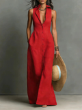 Women's Elegant Sleeveless Button-Front Maxi Dress