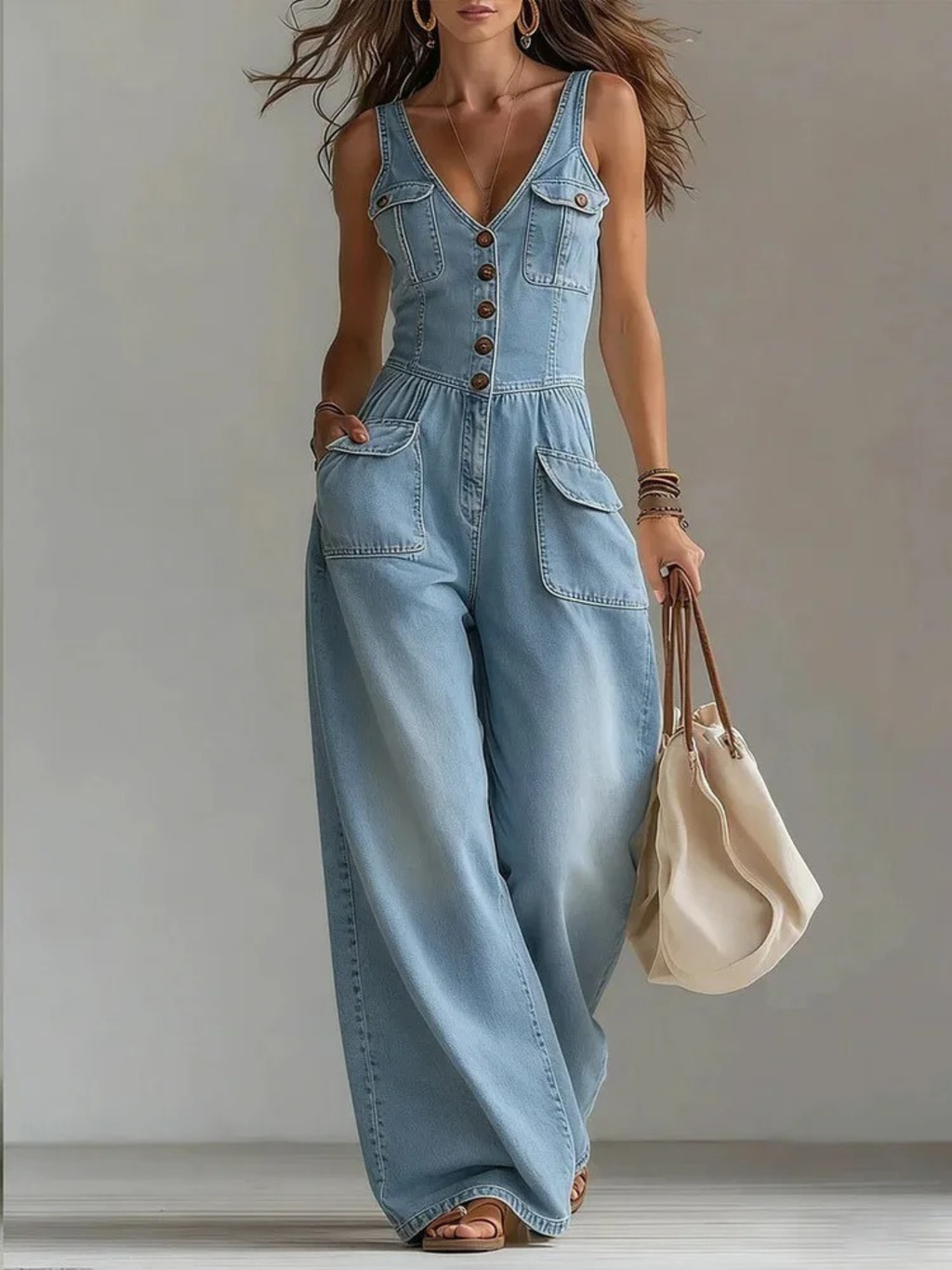 Women's Elegant Sleeveless Denim Jumpsuit