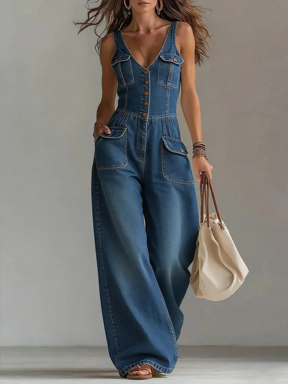 Women's Elegant Sleeveless Denim Jumpsuit
