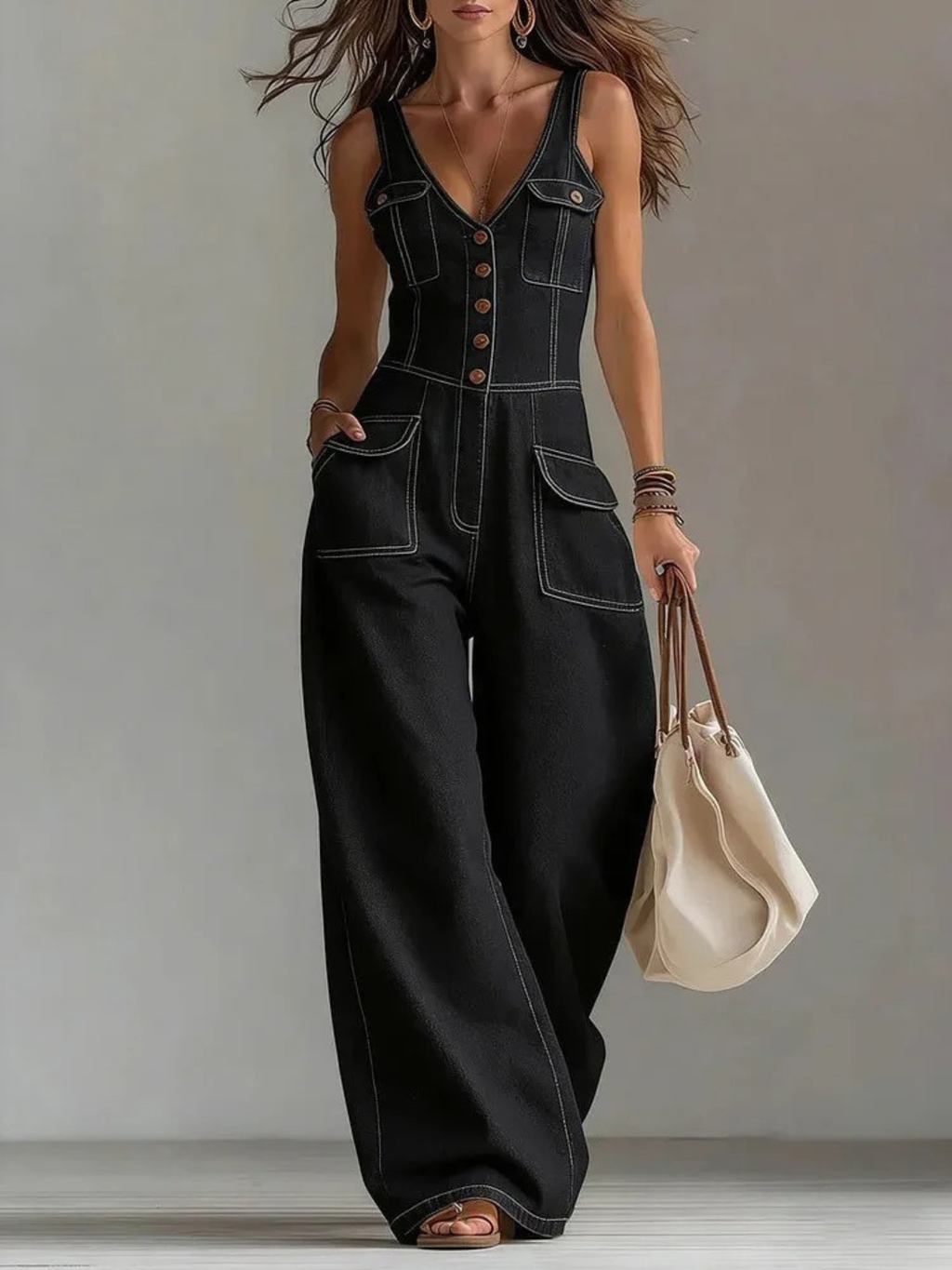 Women's Elegant Sleeveless Denim Jumpsuit