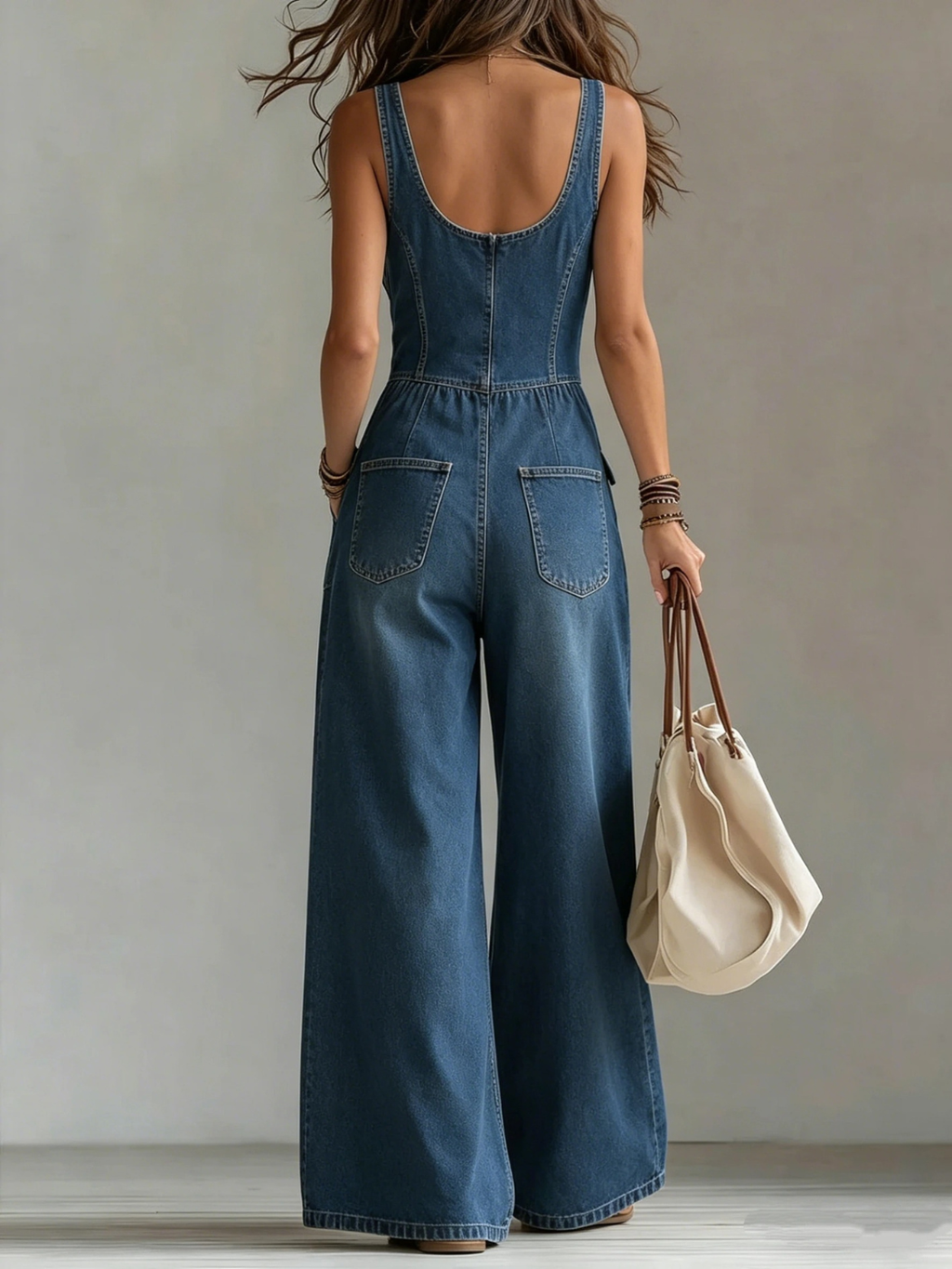 Women's Elegant Sleeveless Denim Jumpsuit