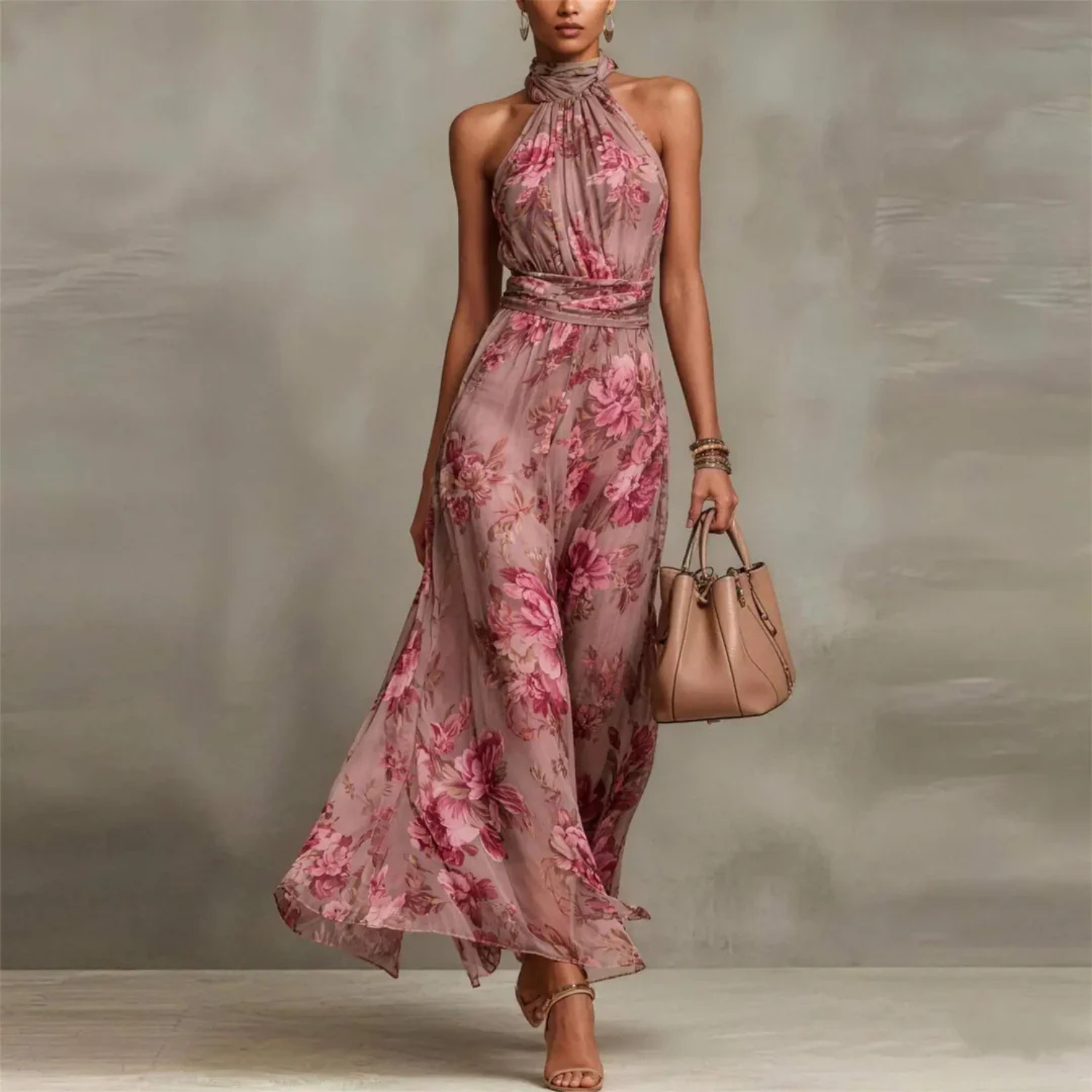 Women's Floral Flattering Wedding Guest Maxi Dress