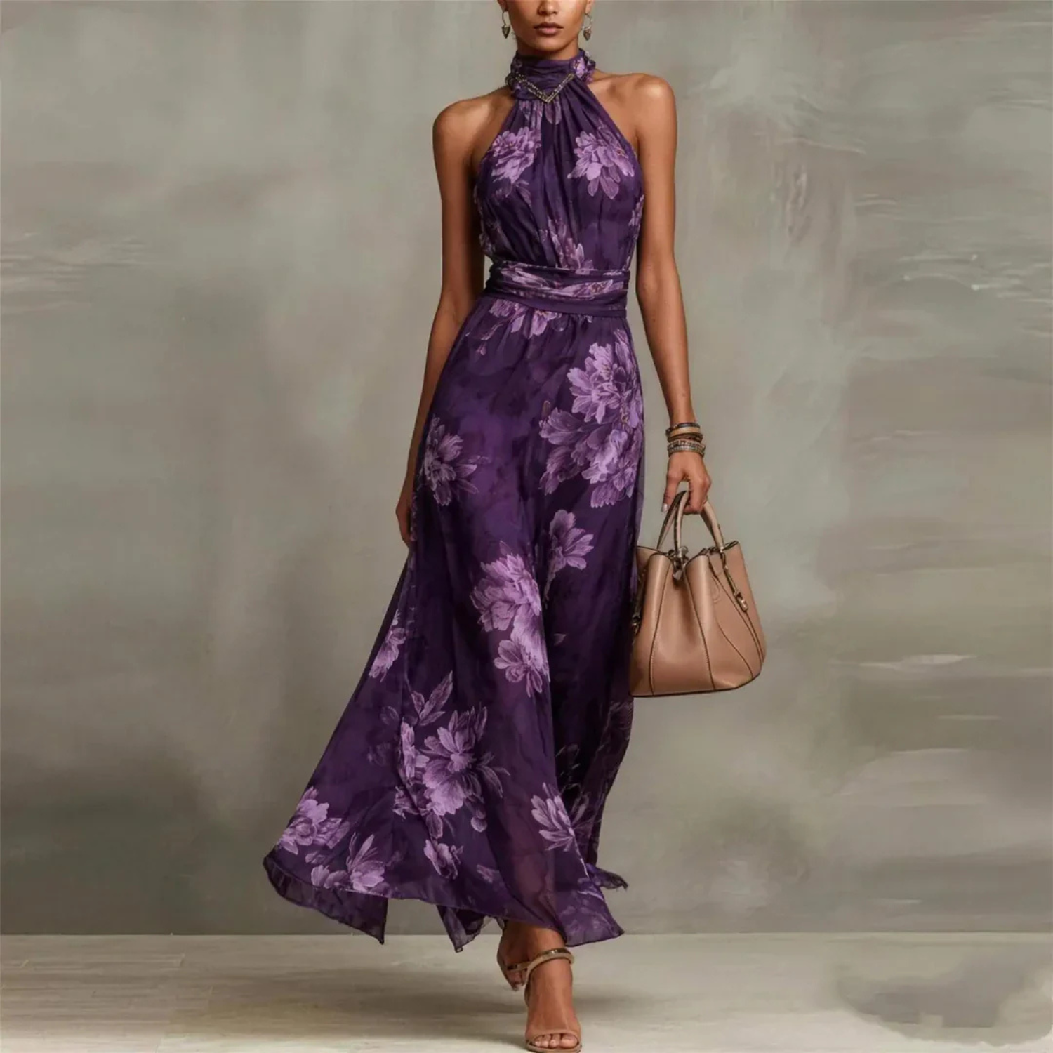 Women's Floral Flattering Wedding Guest Maxi Dress
