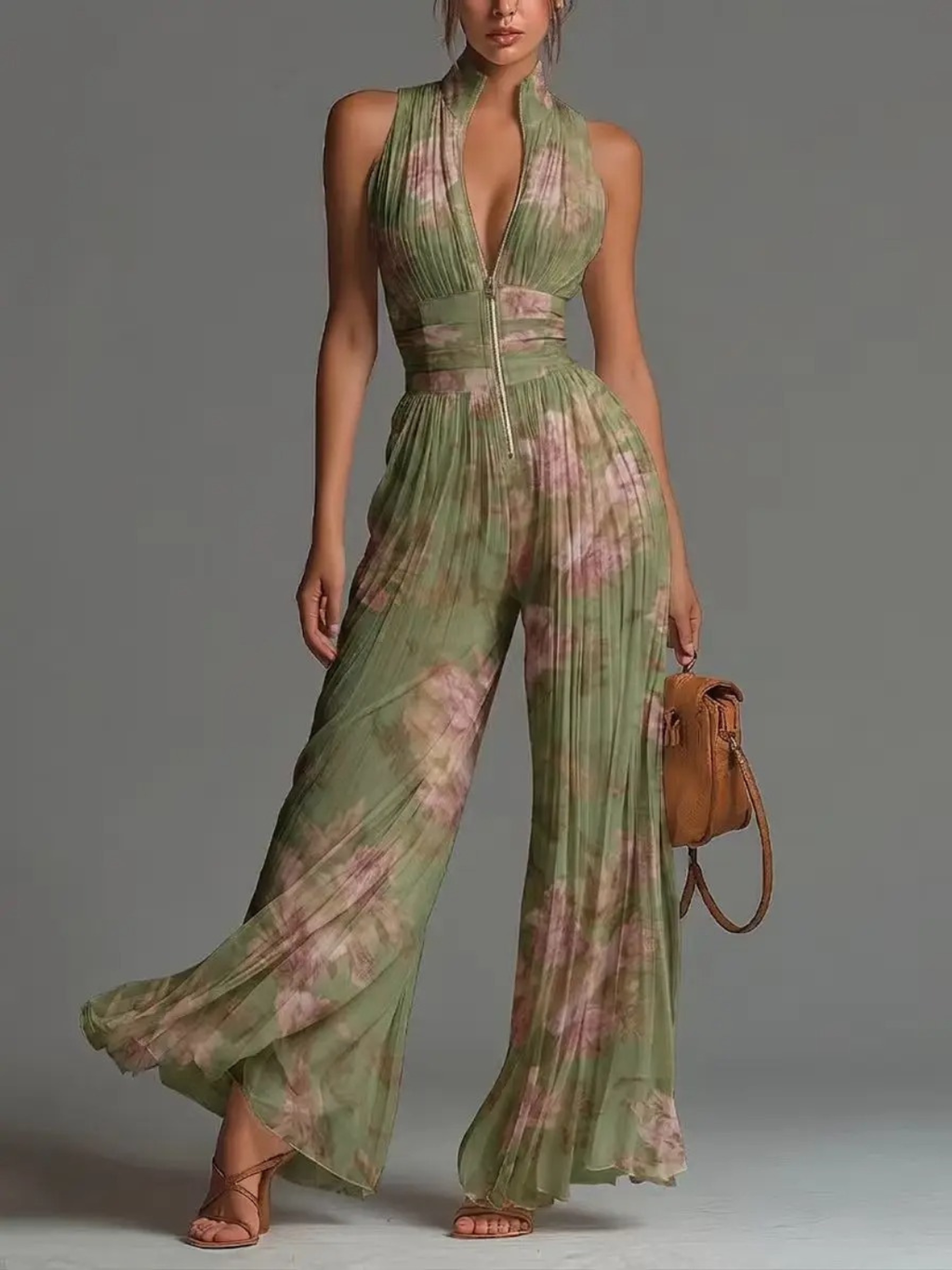 Women's Floral Halter Wide-Leg Jumpsuit