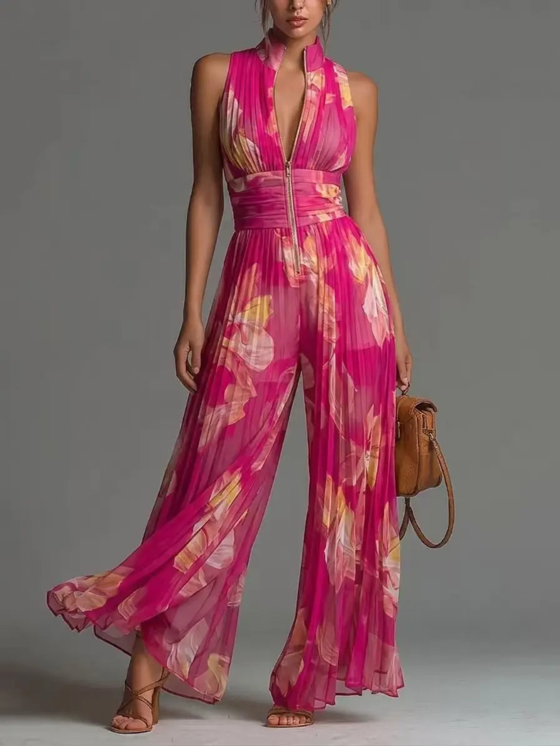 Women's Floral Halter Wide-Leg Jumpsuit
