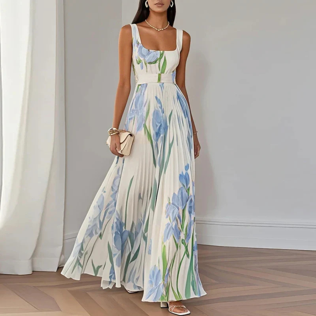 Women's Floral Pleated Wedding Guest Maxi Dress