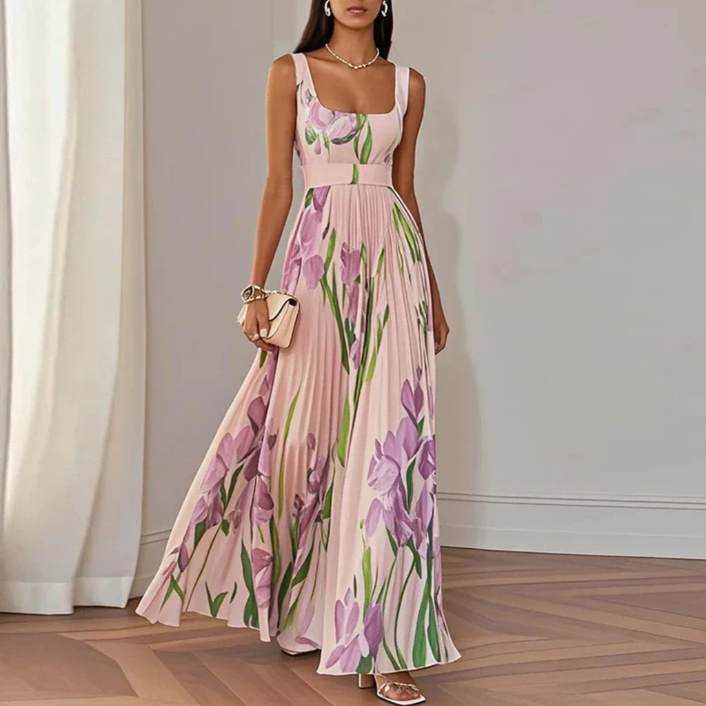 Women's Floral Pleated Wedding Guest Maxi Dress